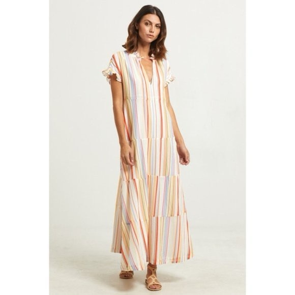 Marie Oliver Dresses & Skirts - Marie Oliver Farah Tier Maxi Dress Multi Stripe Rainbow Women’s Size Medium